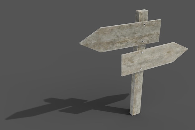 Mockup of old wooden road sign pointing direction 3d rendering