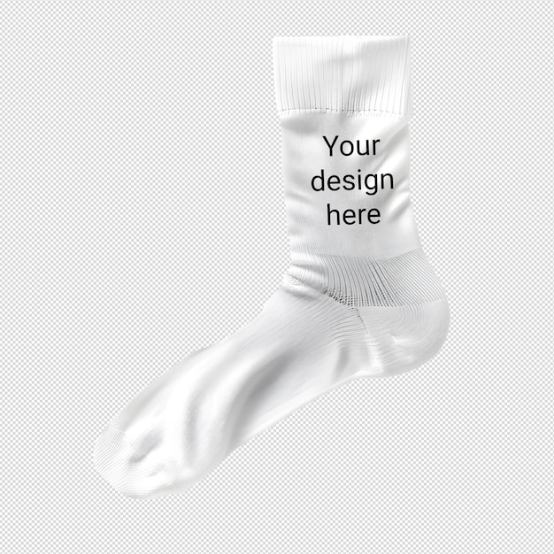 Mockup of one white sock without background