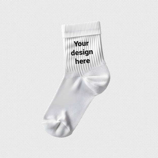 PSD mockup of one white sock without background