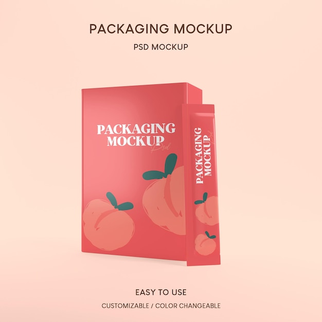 Mockup packaging 3D product glossy stick sachet Food and beverage Packaging concept design