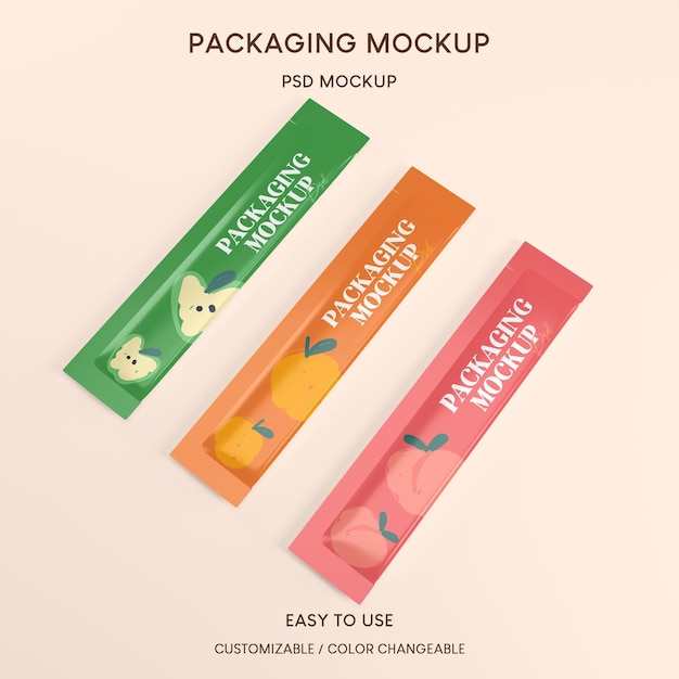 Mockup packaging 3D product glossy stick sachet Food and beverage Packaging concept design