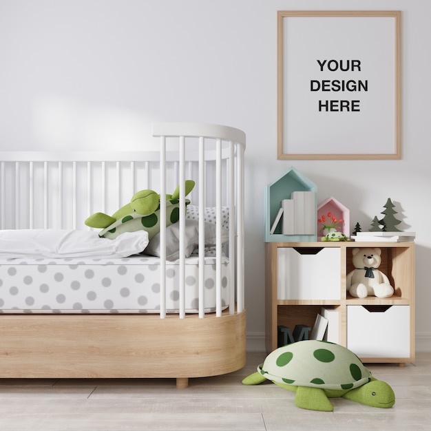 Mockup poster frame in children room