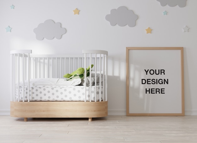 Mockup poster frame in children room