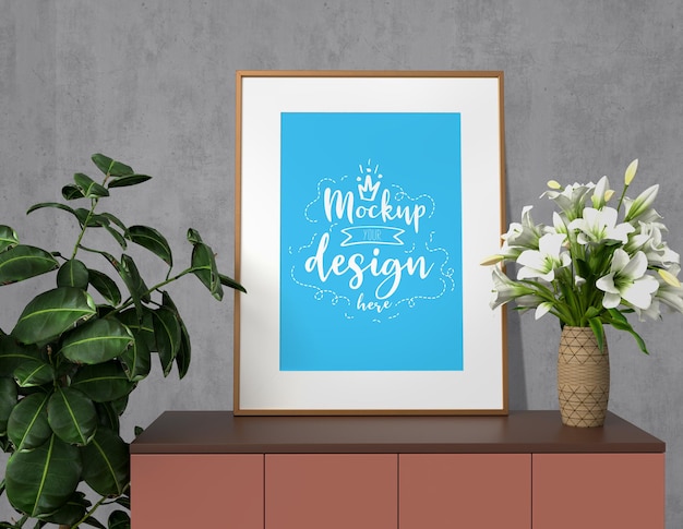 Mockup poster frame with home decorating in the living room modern interior. Mockup ready to use