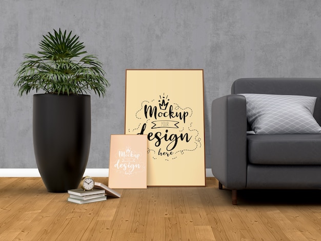 Mockup poster frame with home decorating in the living room modern interior.




