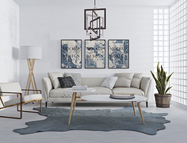 mockup poster in modern livingroom with sofa