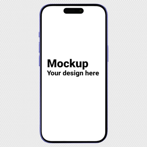 PSD mockup of purple smartphone similar to iphone 15 without background