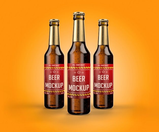 Mockup realistic beer bottles and labels for design