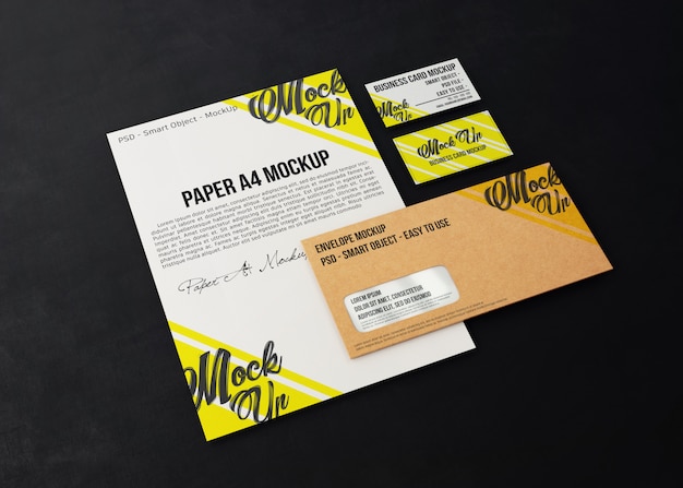 Mockup realistic minimalist stationery on a dark background