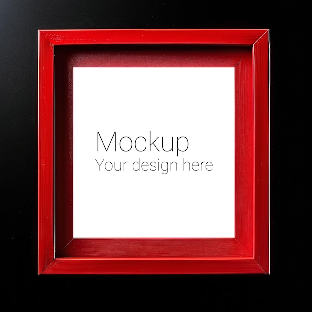 Mockup of red frame for poster or photo on black background