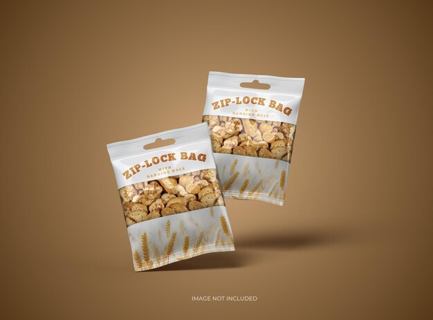 PSD mockup for resealable ziplock bag with window and hanging hole