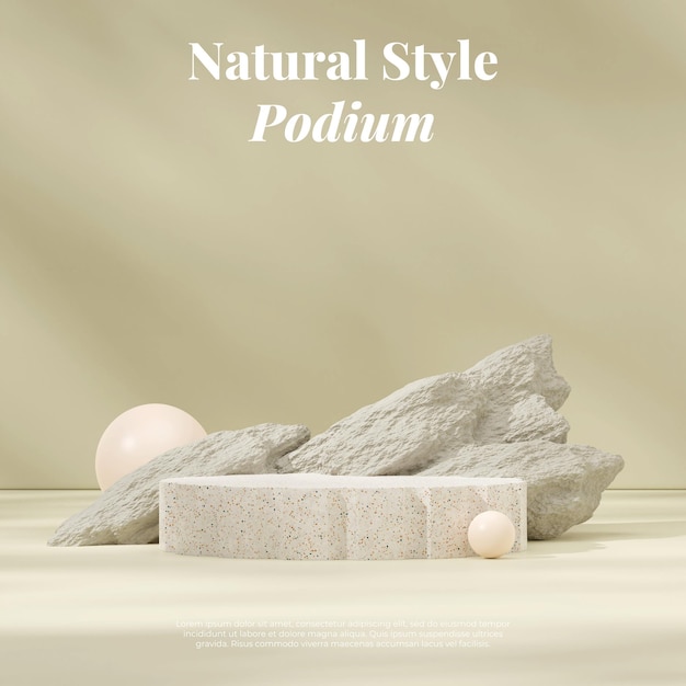 Mockup scene of terrazzo texture podium in square with green rock and brown ball 3d rendering