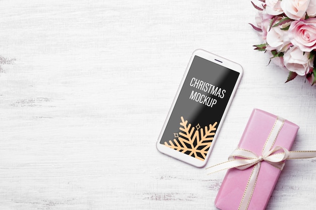 Mockup smartphone for Christmas and New Year decoration