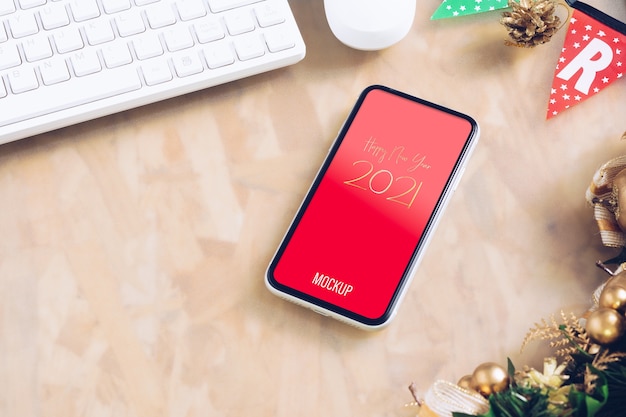 Mockup smartphone for Christmas and New Year