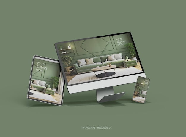 Mockup of smartphone tablet desktop for UIUX Product Showcase 3D Render