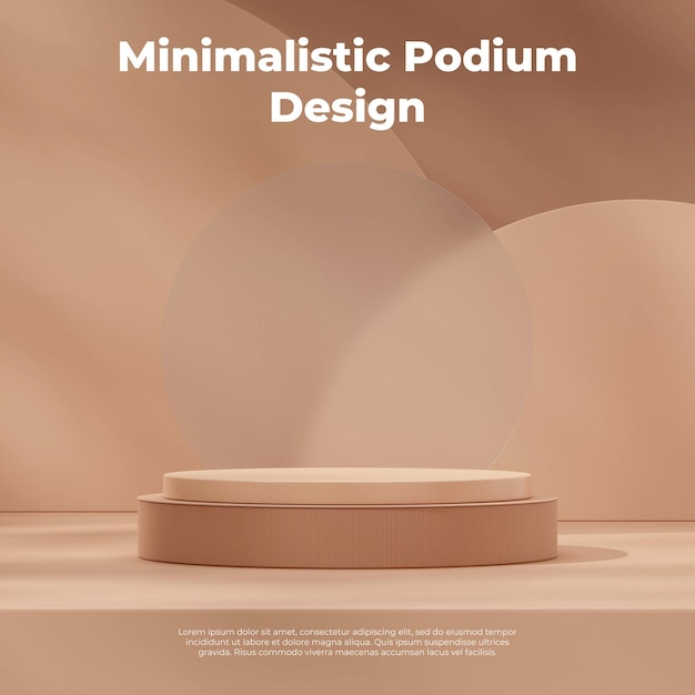 Mockup space brown cylinder podium in square with glass and brown circle 3d rendering