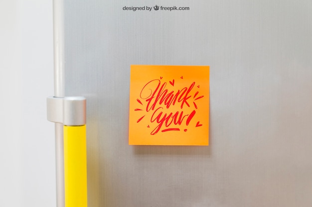 Mockup of sticky note on fridge