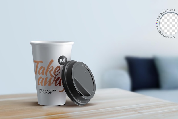 Mockup of take away paper coffee cup product design label packaging logo presentation isolated