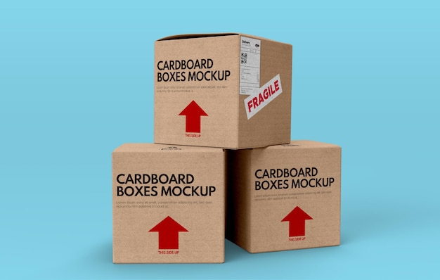 Mockup of Three Cardboard Boxes on Blue Background