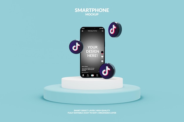 Mockup tiktok app interface template on smartphone with tiktok icons