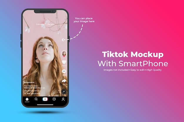 PSD mockup tiktok on smartphone