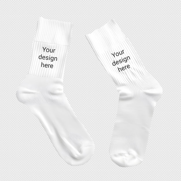 Mockup of two white socks without background