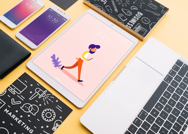 Mockup of various devices with creativity or workspace concept