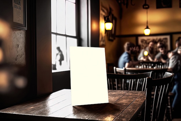 Mockup of vertical empty poster in wooden pub interior