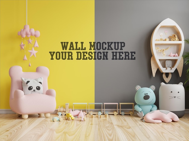 Mockup wall in the children's room on yellow illuminating and ultimate gray wall