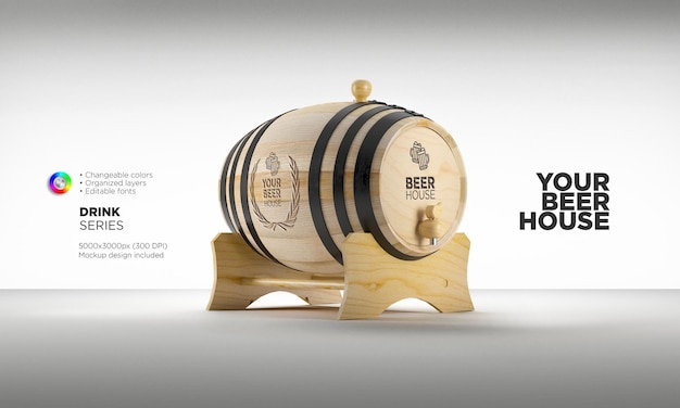 mockup whiskey or wine barrel on stand