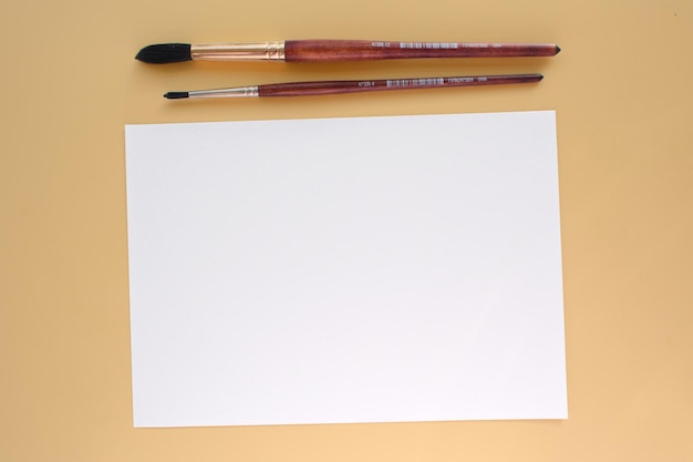 PSD mockup white paper blank watercolour painting with brushes