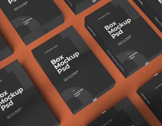 Mockups of boxes with changeable color and editable layers