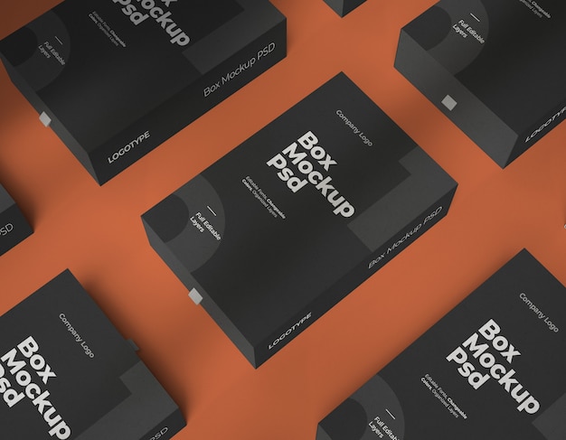 Mockups of boxes with changeable color and editable layers