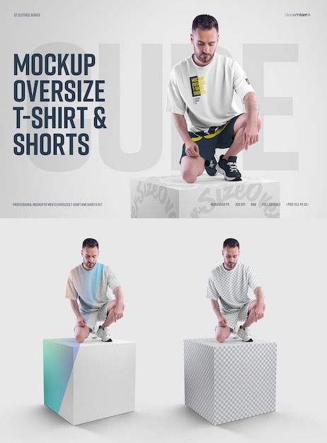 Mockups Oversize T-shirt and Shorts Kit on the Cube. Easy in customizing colors all elenents T-shirt