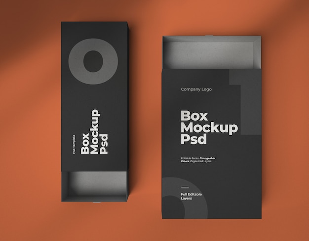 Mockups of wide and narrow slide boxes from top view