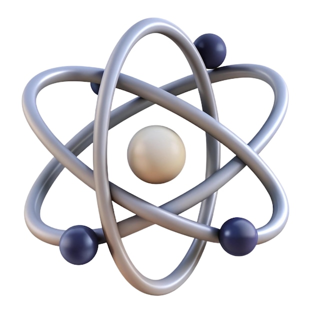 a model of a atom with a white background with a blue dot in the center