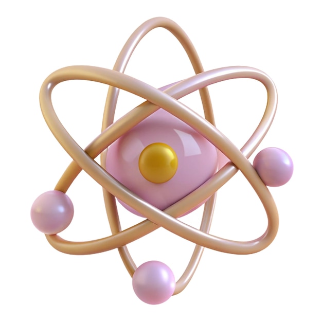 a model of a atom with a yellow ball and a pink ball