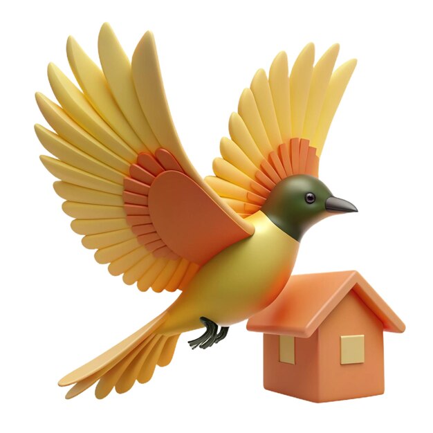 a model of a bird with a yellow wing and orange wings