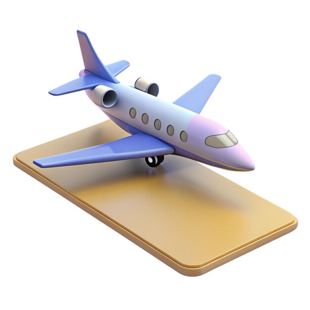 a model of a blue and purple airplane on a tray