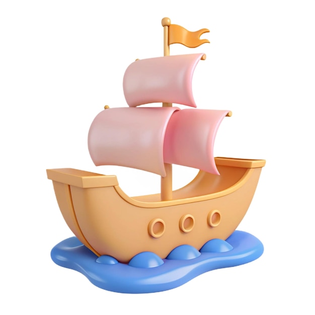 a model of a boat with a pink boat on the bottom