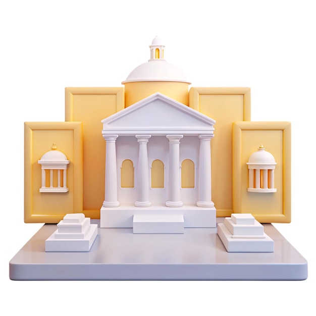 a model of a building with a white and yellow facade