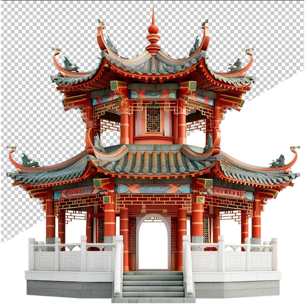 a model of a chinese pagoda with a red roof