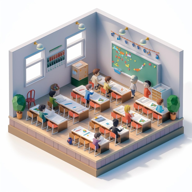 a model of a classroom with a school