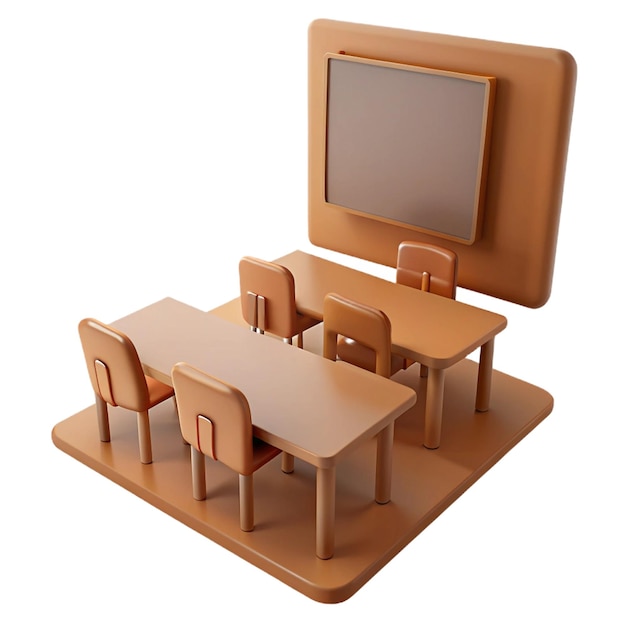 a model of a desk with a table and chairs