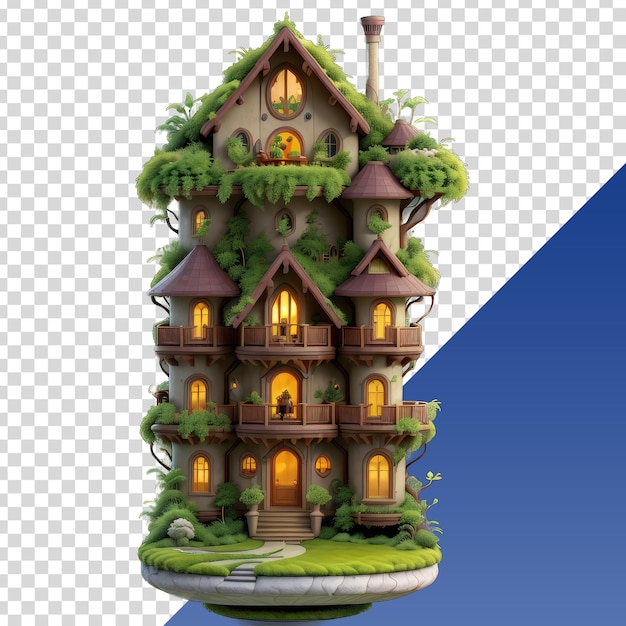 a model of a fairytale house with a blue sky background