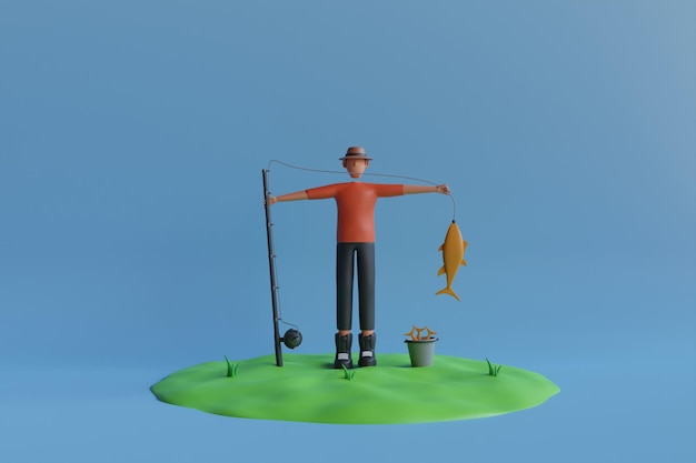 A model of a fisherman with a fish on his leg