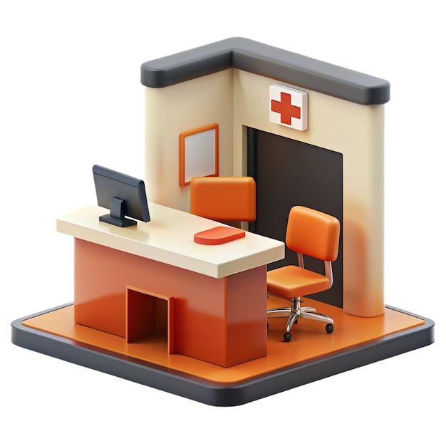 PSD a model of a hospital room with a desk and chair