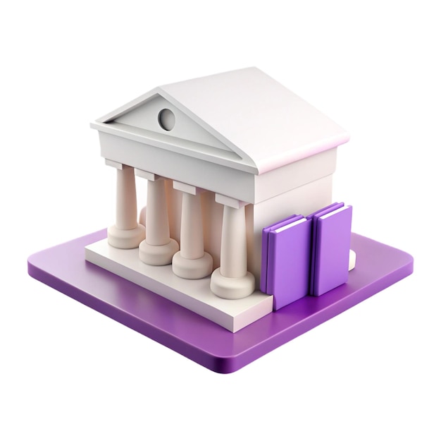 a model of a house with columns and a purple house