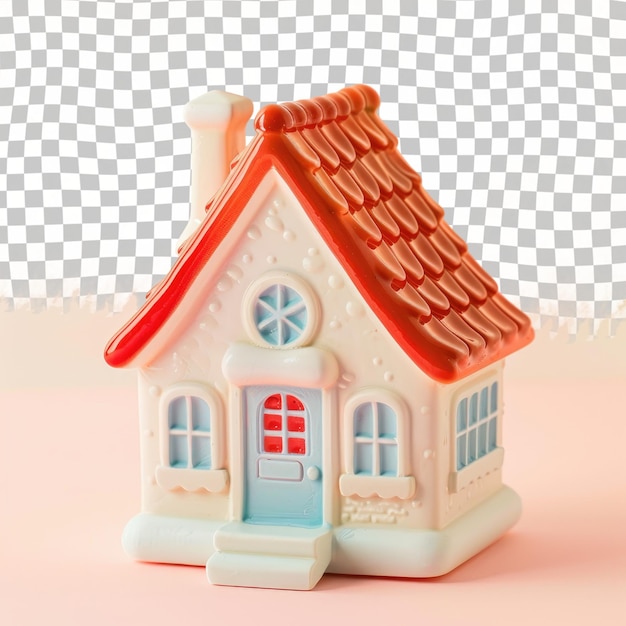 a model of a house with a red roof and a blue house with a red roof