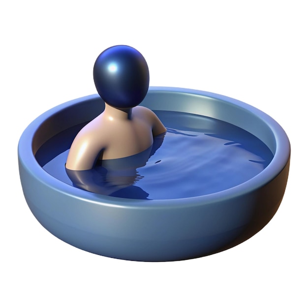 a model of a man in a blue swim suit in a blue bowl